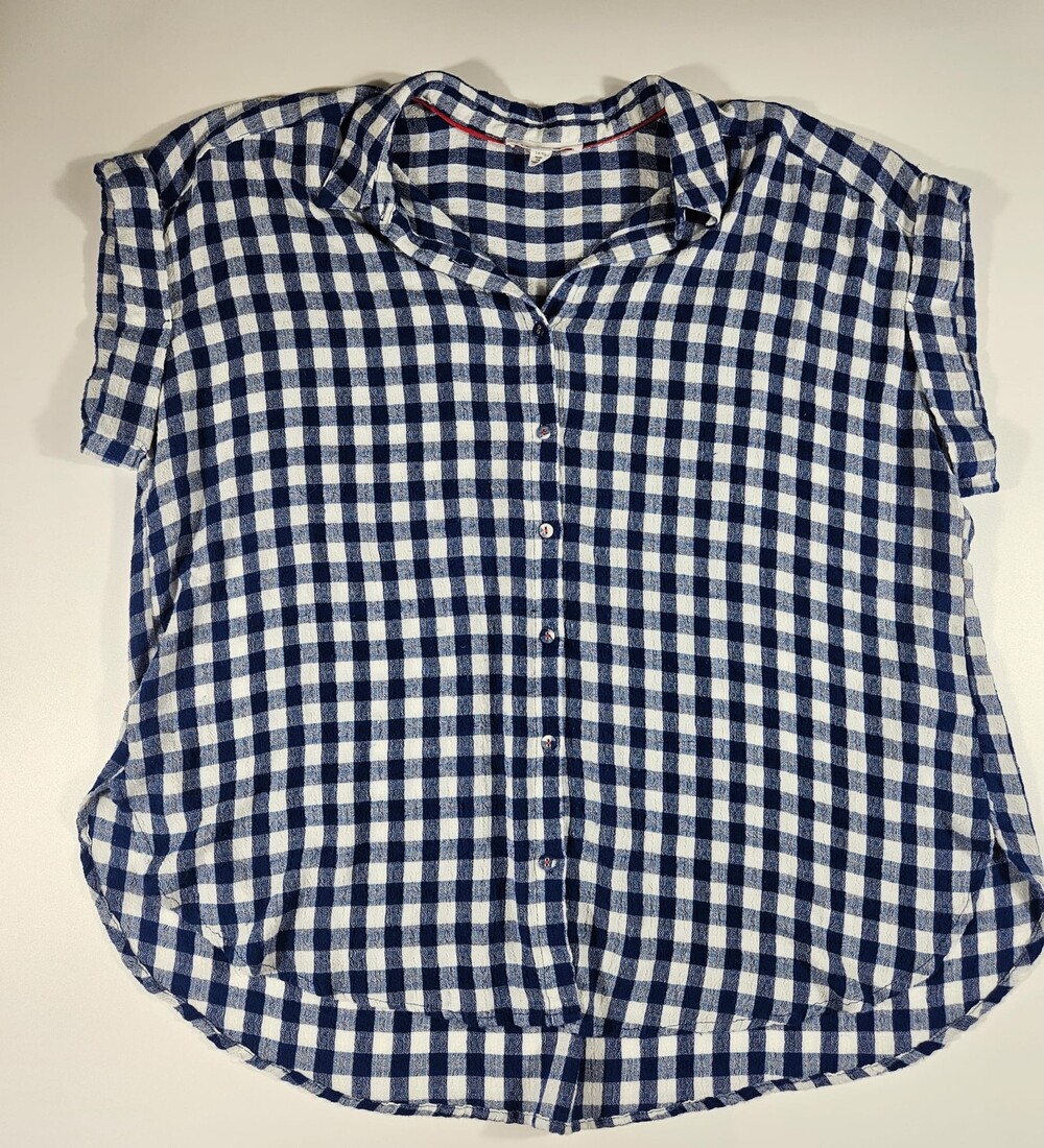 JANE & DELANCEY Gingham Short Sleeve Button Front Blouse ~ Size 1X